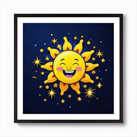 Lovely smiling sun on a blue gradient background 79 Art Print