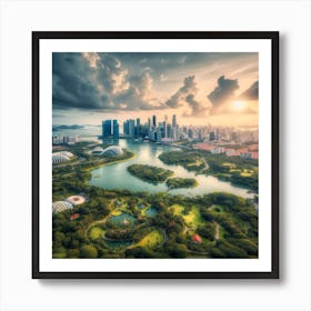 Singapore Cityscape At Sunset Art Print