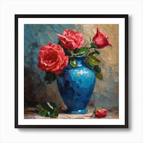 Roses In A Blue Vase Art Print