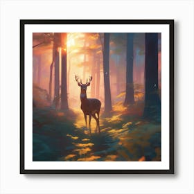 Deer In The Forest Fantasy  Poster