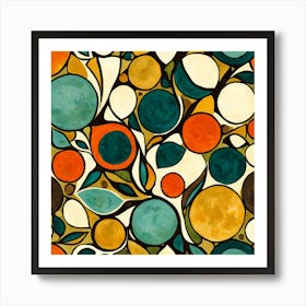 Orange Circles, Floral Pattern, Abstract Piece With Organic Shapes And Earthy Colors art print Art Print