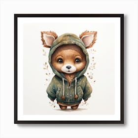 Watercolour Cartoon Deer In A Hoodie 2 Póster