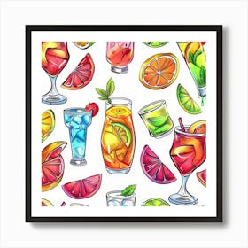 Seamless Pattern Of Drinks Art Print