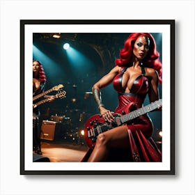 Two Red Haired Women Playing Guitars Art Print