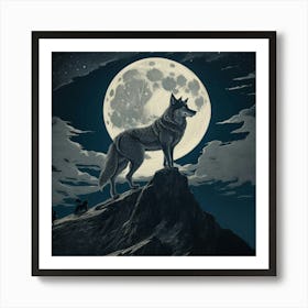 Wolf At The Moon Art Print