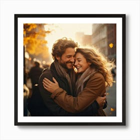 Couple Hugging In Autumn Art Print