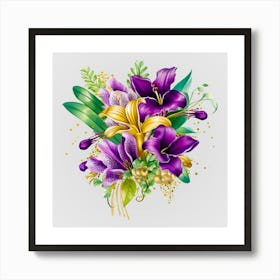 Watercolor Mardi Gras Flower Bouquets 19 Art Print