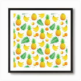 Seamless Pattern With Pineapples And Bananas Art Print