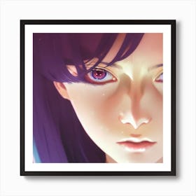 Anime Girl With Purple Eyes Hyper-Realistic Anime Portraits Art Print