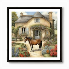 Horse In Front Of House art Art Print
