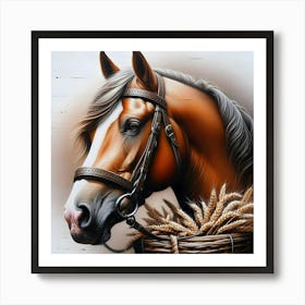 Horse With A Basket Art Print