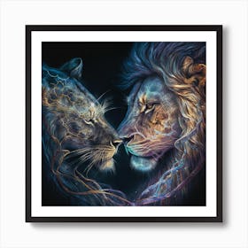 Intertwined Lion Art Print