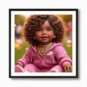 Little Ebony Girl With Bubbles Art Print