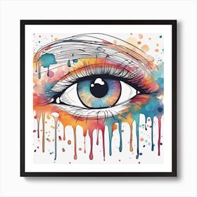 An Abstract Watercolour Painting Of A Cute Eye, Colourful, Whole Image, No Background, 8k, Paint Dri Art Print