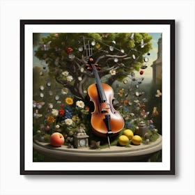 Violin In The Garden 4 Art Print