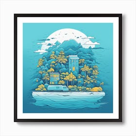 Illustration Of A Tropical Island Art Print