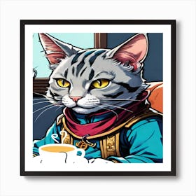 Cat With A Cup Of Tea Art Print