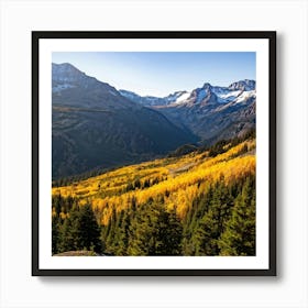 Alpine Landscape Bathed In The Warm Hues Of Autumn Vast Panoramic View Dominates The Scene Golden (1) Art Print