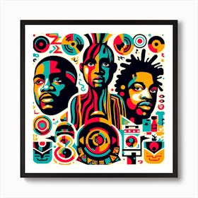 A Tribe Called Quest Art: This artwork is inspired by the influential hip hop group A Tribe Called Quest, who are known for their innovative and socially conscious music. The artwork shows a collage of the group’s members and album covers, as well as some of their iconic lyrics and messages. The artwork also uses a bright and colorful palette, reflecting the group’s upbeat and positive vibe. This artwork is perfect for fans of A Tribe Called Quest or hip hop culture, and it can be placed in a kitchen, dining room, or lounge. 2 Art Print