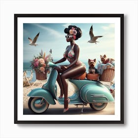 Woman On A Scooter Art Print