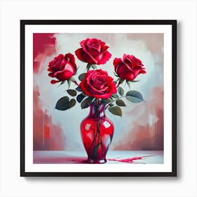 Red Roses In A Vase 3 Art Print