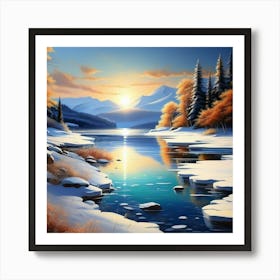 Mountain lac oil painting abstract painting art 4 Art Print