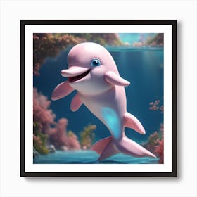 Pink Dolphin In The Sea Art Print