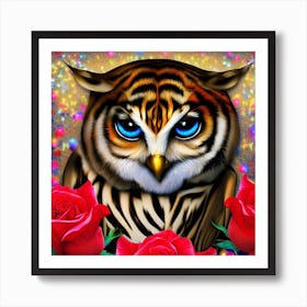 Owl With Roses 9 Art Print