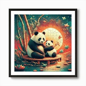 Abstract Puzzle Art Bamboo and Panda 1 Art Print