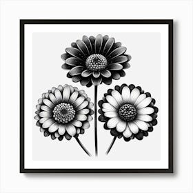 Black and white flowers 4 Art Print