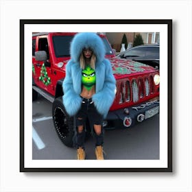 Girl In A Blue Fur Coat Art Print