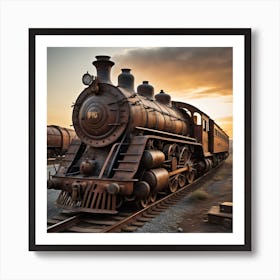 Rusty Train At Sunset Created using Imagine AI Art Art Print