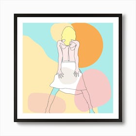 In Front To The Sun Line Art Girl In A Dress Art Print