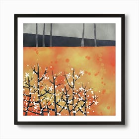 Blackthorn Blossom Abstract Orange Landscape Art Print