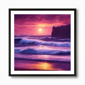 Pink Sunset Over The Ocean Affiche