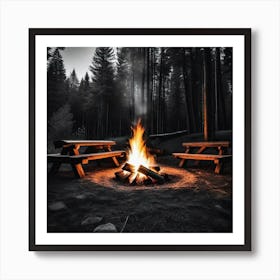 Campfire In The Woods 3 Art Print