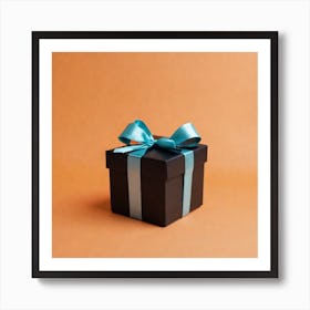Black Gift Box With Blue Ribbon 4 Art Print