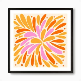 Floral Burst orange, yellow and pink Art Print