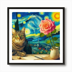 Starry Night Cat 6 Art Print