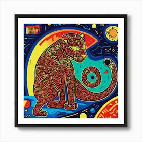 Line Art Panther By Keith Haring In Abstract Space (1) Art Print