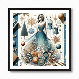 Blue Christmas Dress Art Print