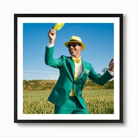 A Fashionable Adult Businessman In A Green Summer Suit Coupled With A Vibrant Yellow 3 Piece Access (2) Poster