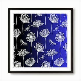 Pattern Floral Leaves Botanical White Flowers Art Print