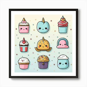Kawaii Cupcakes 1 Art Print
