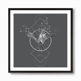 Vintage Lily of the Valley Botanical with Line Motif and Dot Pattern in Ghost Gray n.0364 Art Print