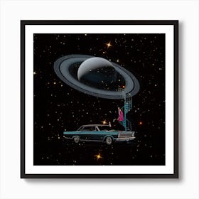 Saturn Blue Square Art Print