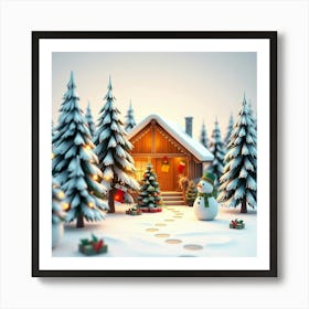 Christmas House In The Snow Art Print