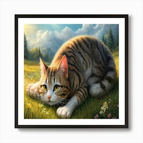 Cat In The Meadow 1 Art Print