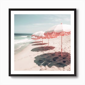 Pink Umbrellas On The Beach Art Print