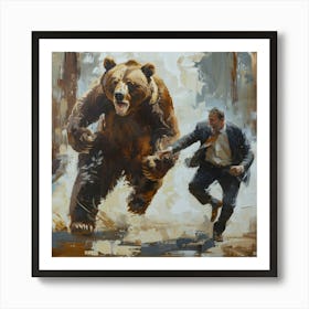 Bear Chases A Man in Suit Art Print